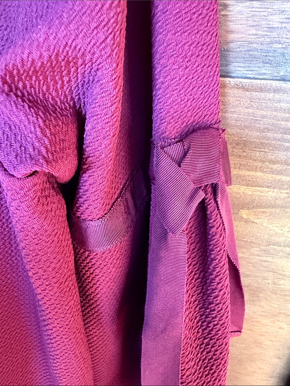 Karl Lagerfeld Burgundy Long Sleeve Crewneck Top with Grosgrain Sleeve Ties - Picture 5 of 5